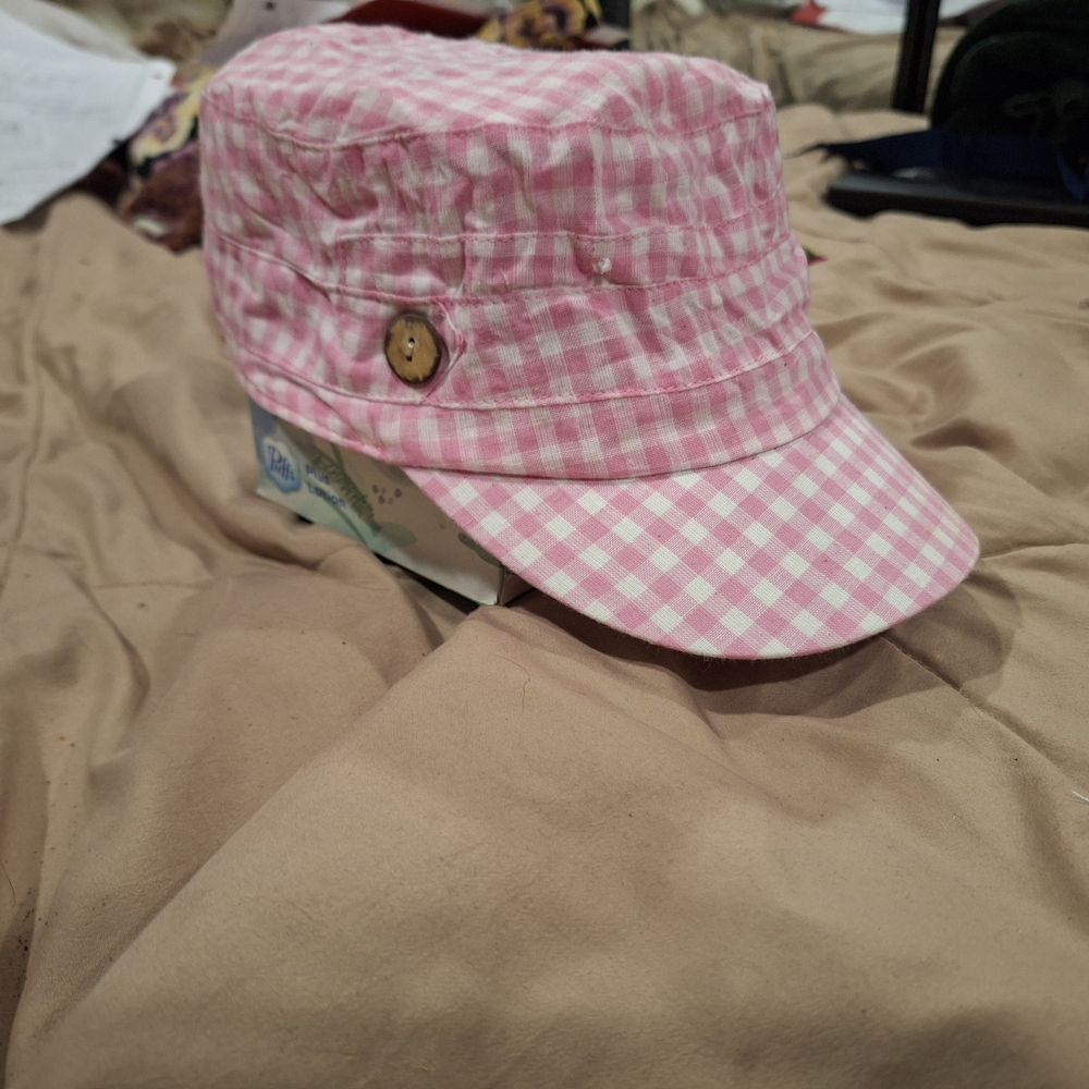 Pink Gingham Cap with Button Detail